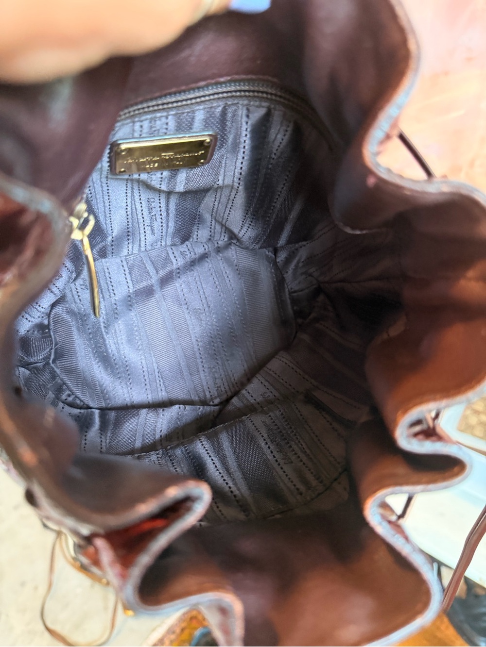 Salvatore Ferragamo Copper Leather Drawstring Bucket Bag - Picture 3 of 5